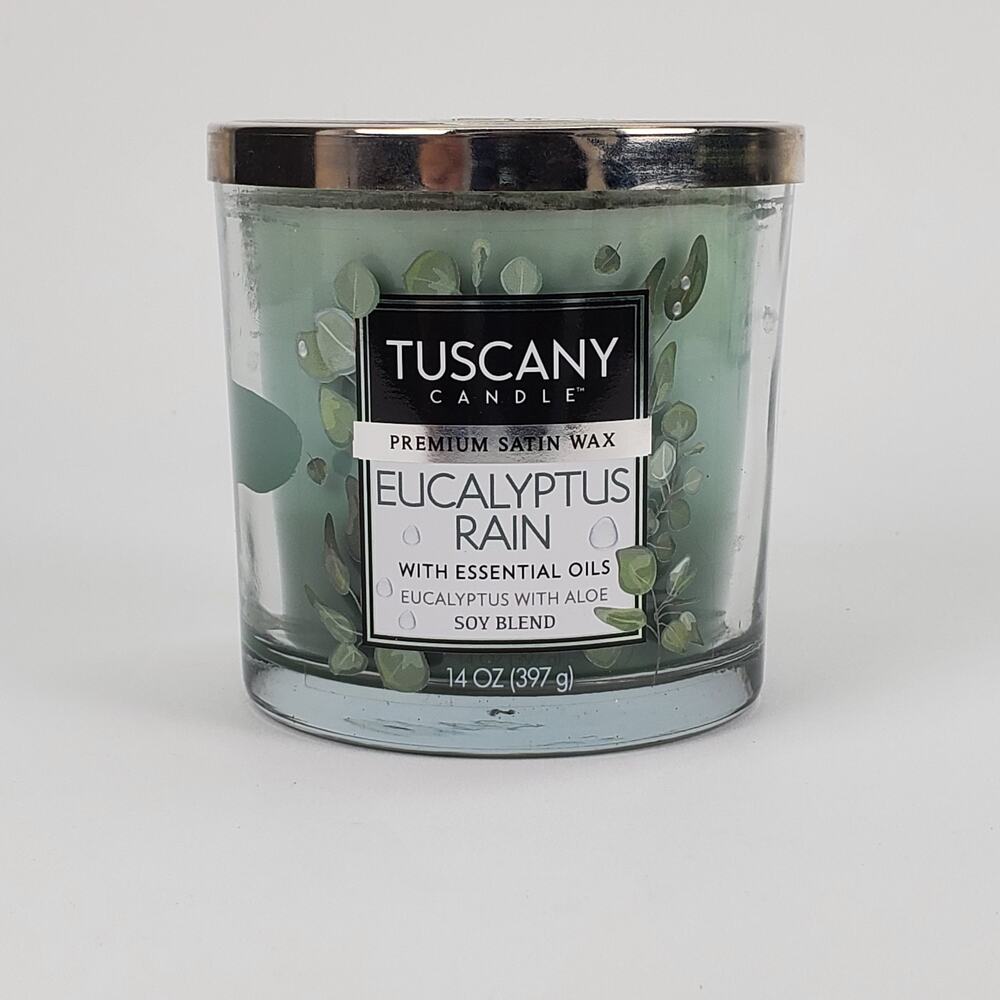 Tuscany Eucalyptus Rain 3 Wick Glass‎ Jar Candle 14 Ounce
